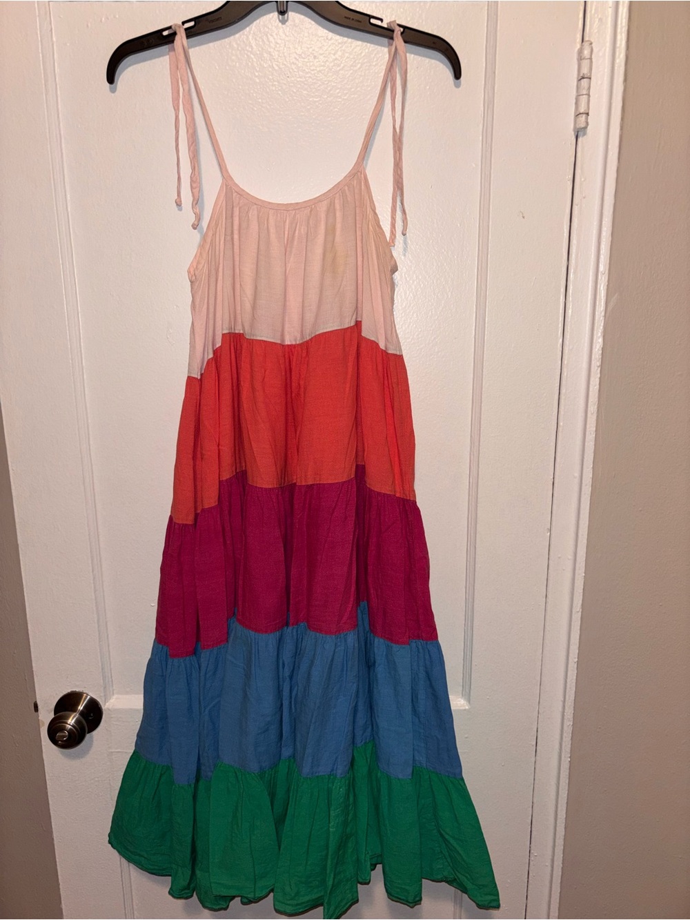 Vintage 80s Beach Coverup Dress Tiered Multicolor Cotton Resort Striped Long